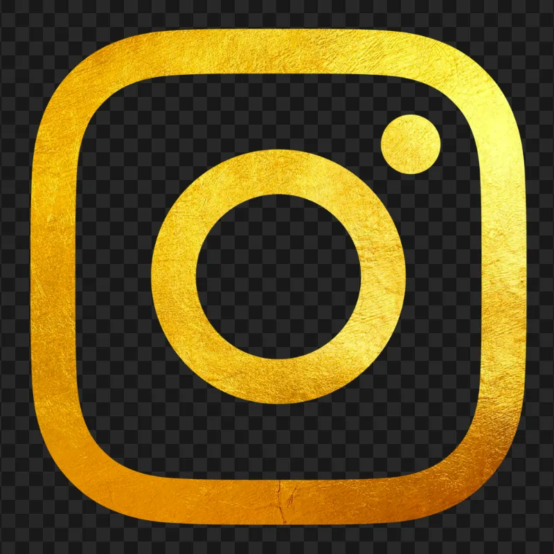 Gold textured Instagram logo on a transparent checkered background.