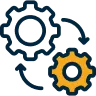 Two gears with an arrow indicating a connection or process flow between them.