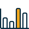 Bar chart with five vertical bars, the fourth bar highlighted in orange and taller than the others.