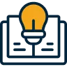 Orange light bulb icon above an open book, symbolizing ideas or knowledge.
