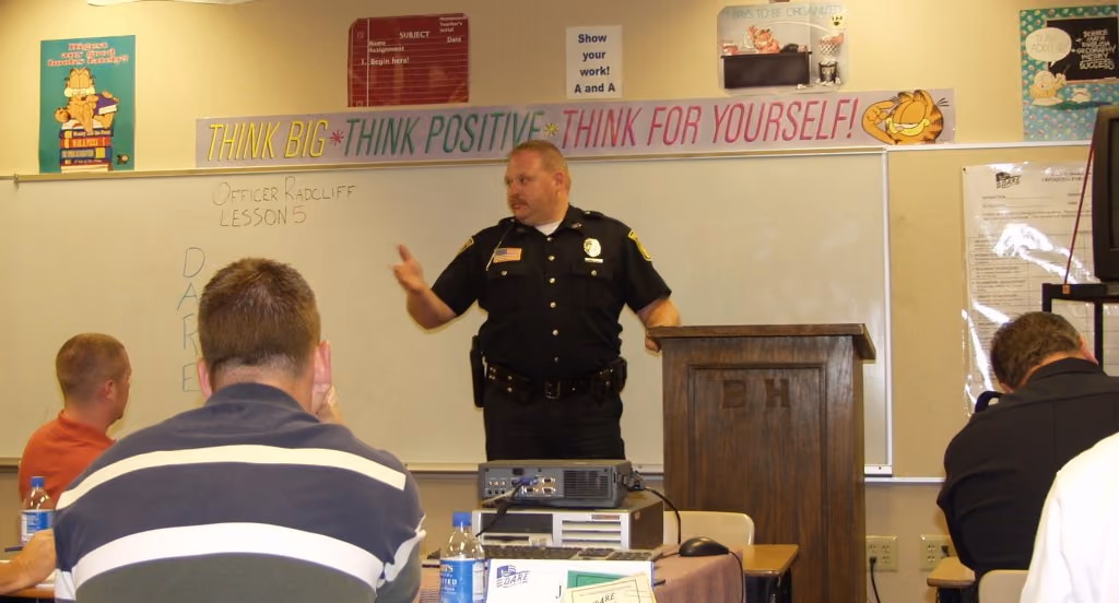 Chris Radcliff pictured during his time as a DARE instructor
