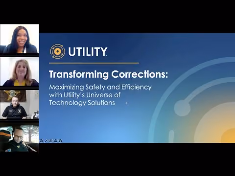 Four people in video call with slide titled 'Transforming Corrections: Maximizing Safety and Efficiency'