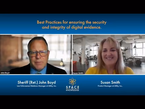 Video call with Sheriff John Boyd and Susan Smith discussing best practices for digital evidence security.