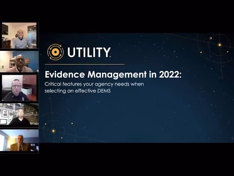 Virtual panel with five people discussing evidence management features for agencies in 2022 by Utility.