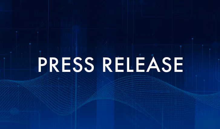White text reading Press Release on a blue digital wave background.