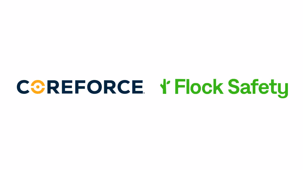 Coreforce and Flock Safety logos side by side on a white background.