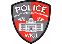 Police badge emblem with integrity, responsibility, commitment, and WKU text.