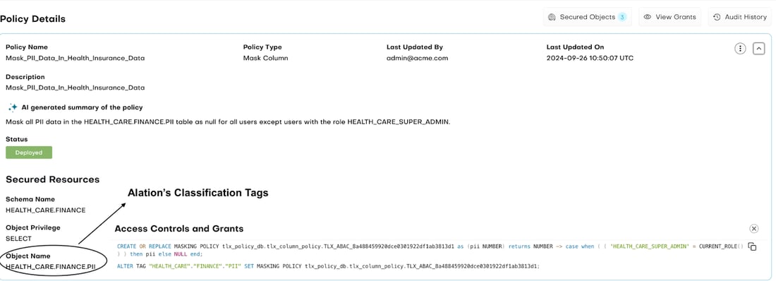 Alation Classification Tags to enforce access policies - Dynamic data masking from TrustLogix