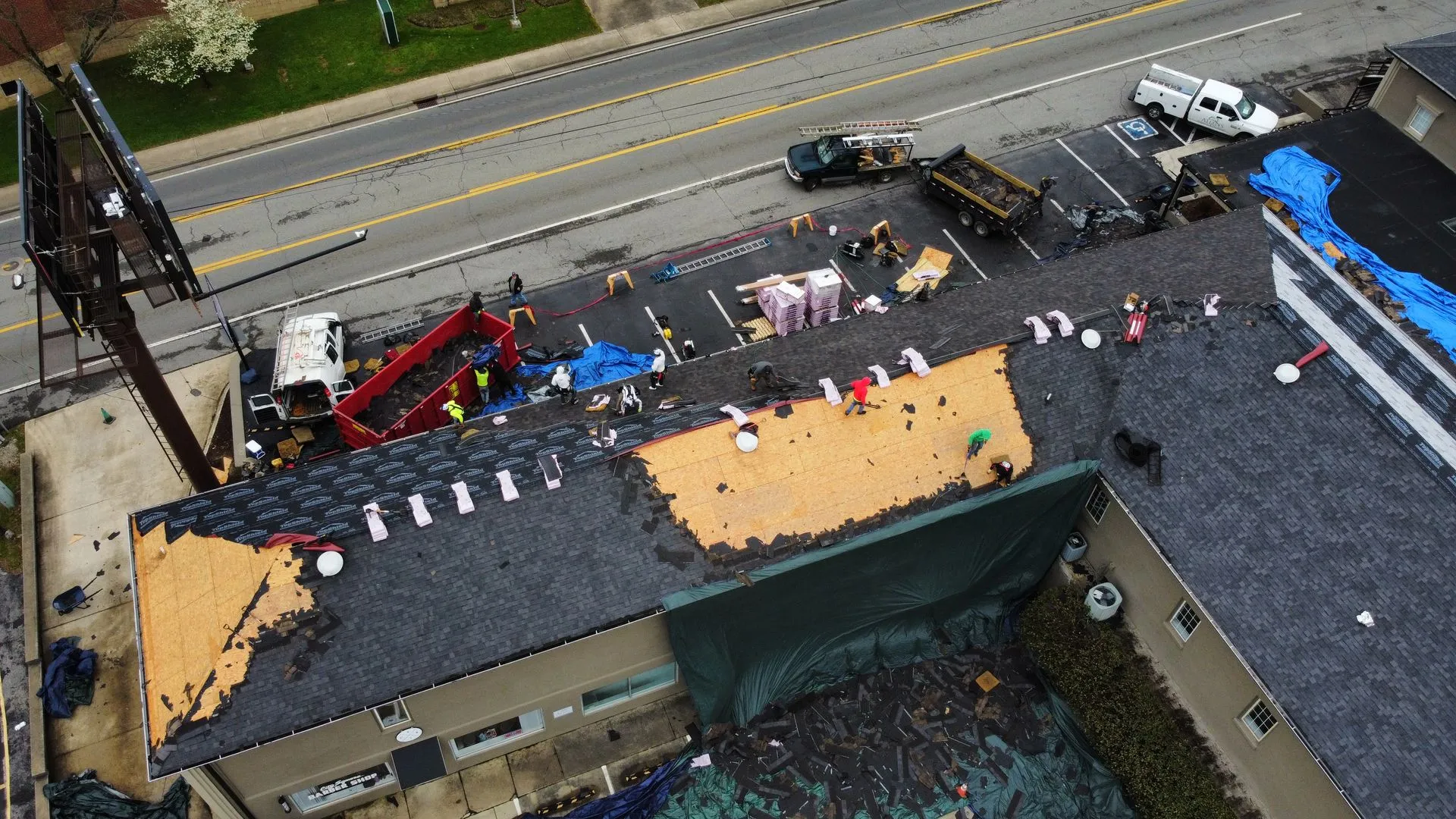 Modern commercial roof with new weather-resistant roofing material