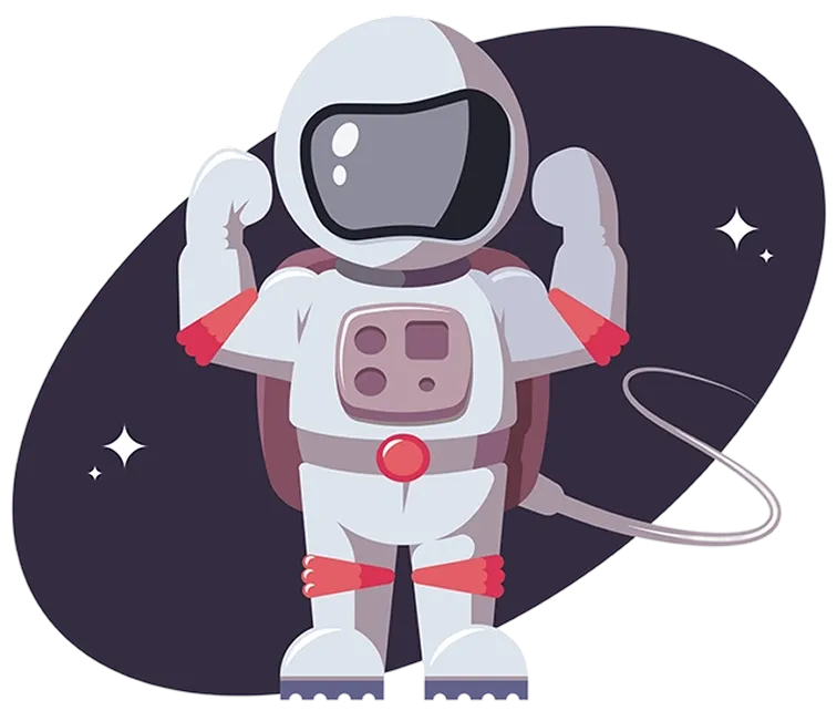 A cartoon astronaut with a rope around his neck.