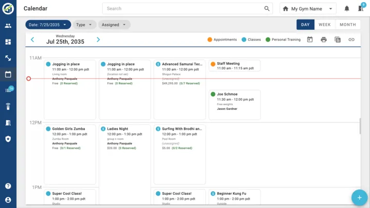 A white screen with a list of events and times.