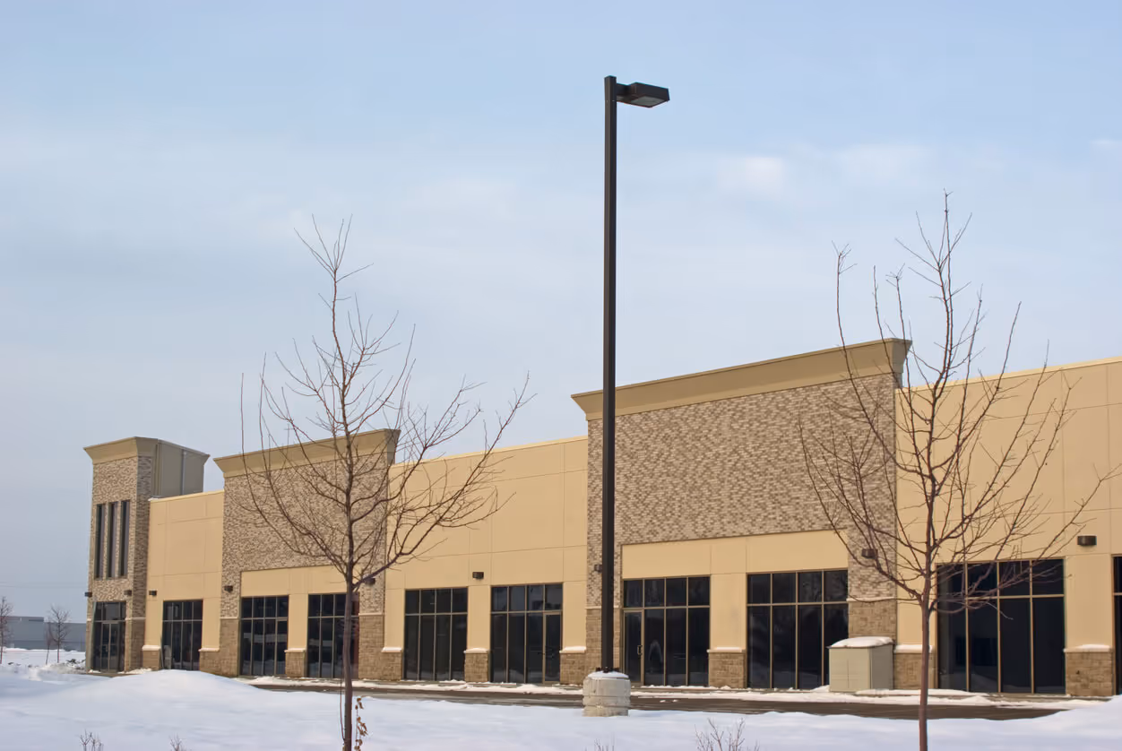 Retail building with parking lot