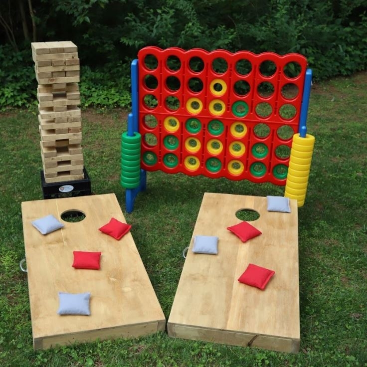 Yard Game Set Up rental in Fort Worth including Cornhole, Ladder Golf, Giant Jenga, and Giant Connect 4