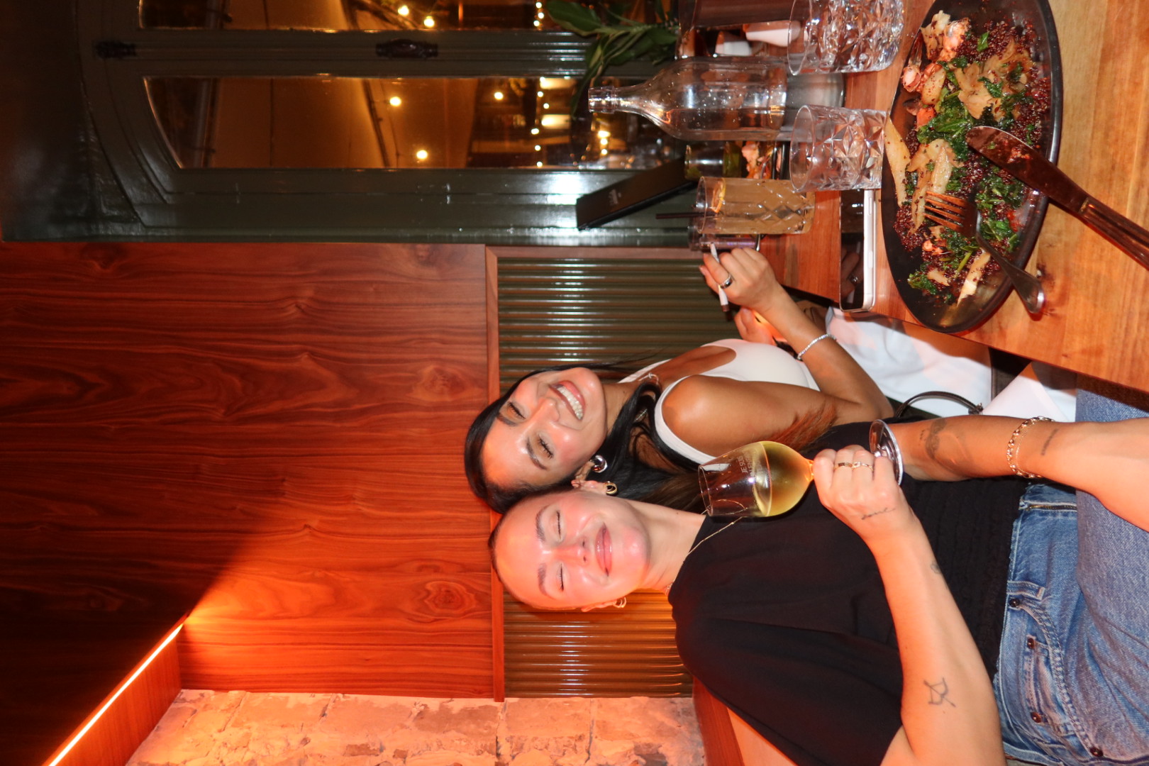 Alexane Pelletier and Ines Lalouad at a restaurant in Quebec City