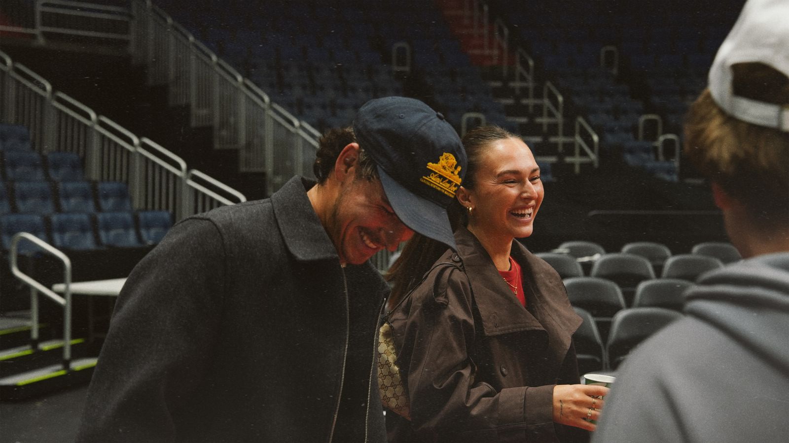 Robin Messier and Alexane Pelletier laughing together during the Quebec City weekend