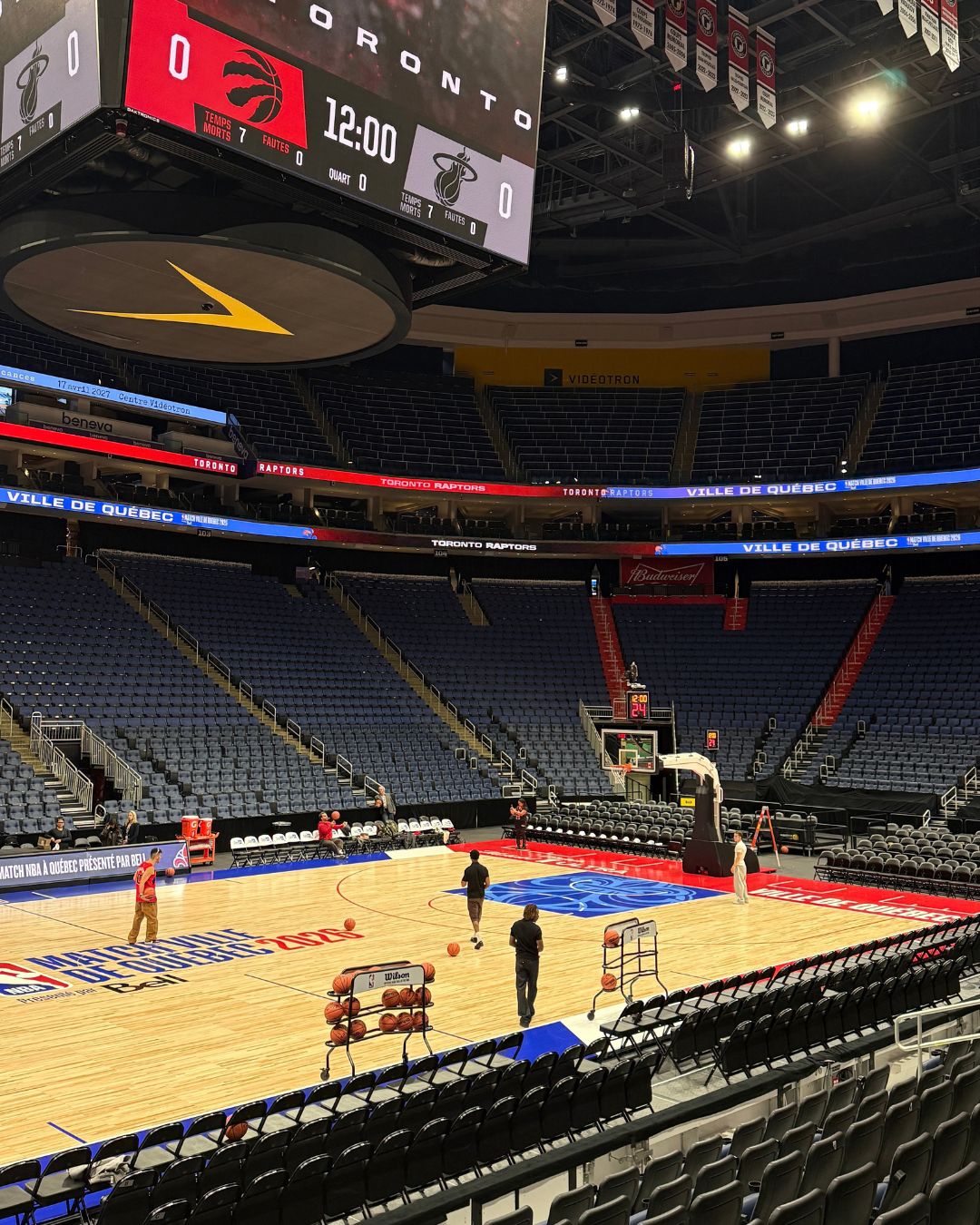 One Way talents try out the empty Centre Vidéotron court on Friday night