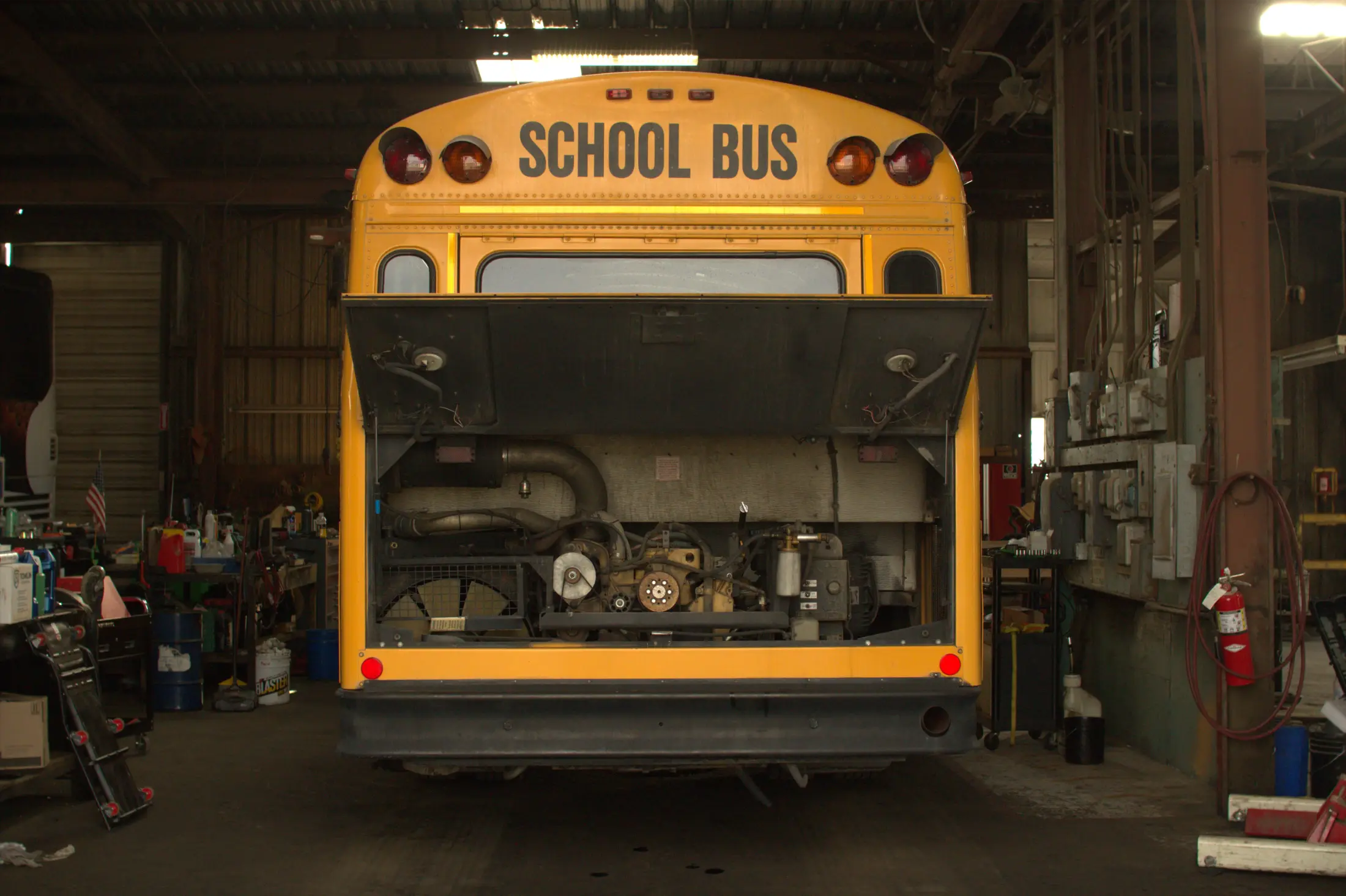 Bus in repair shop in Edmonton, AB