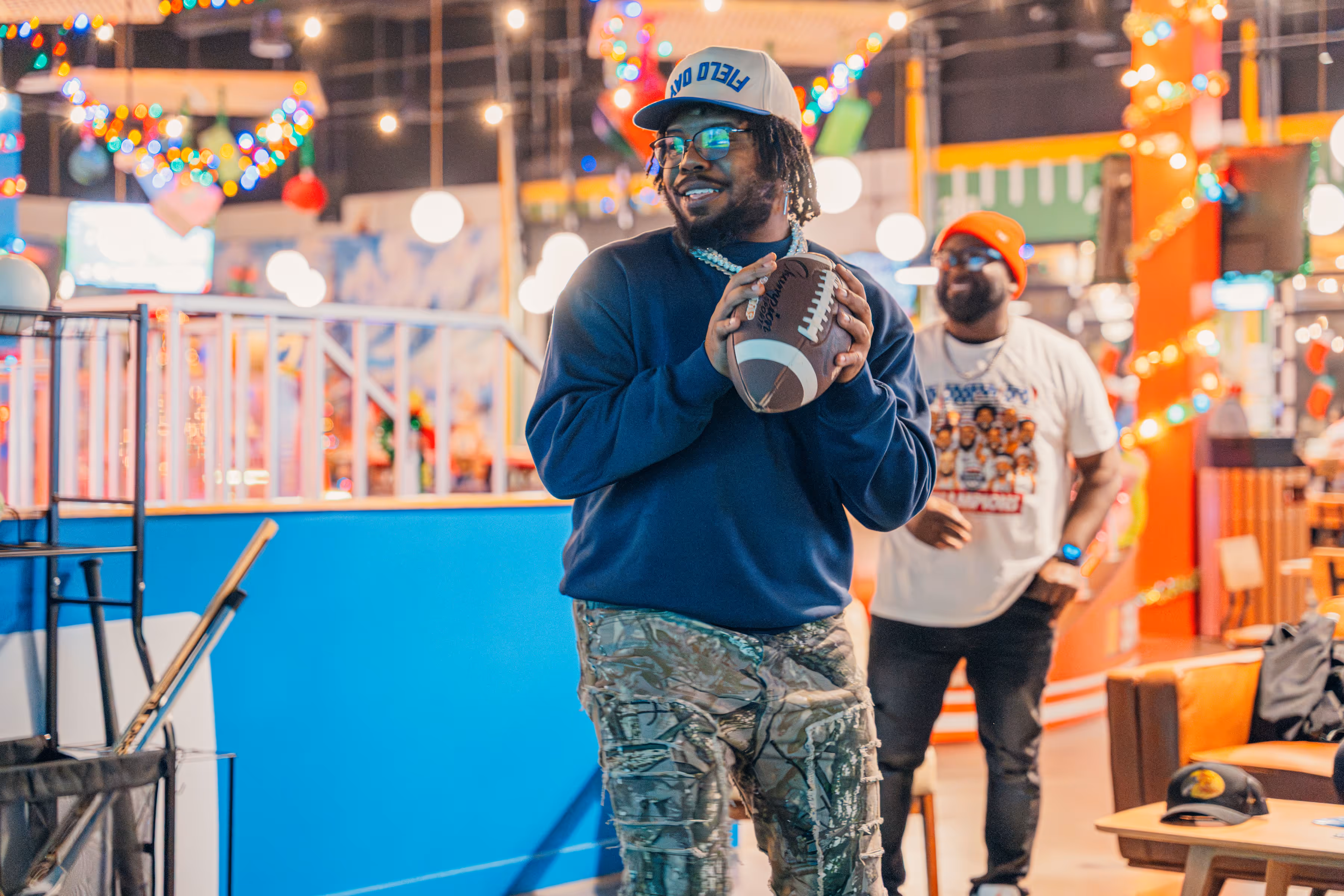 Man throwing a football.