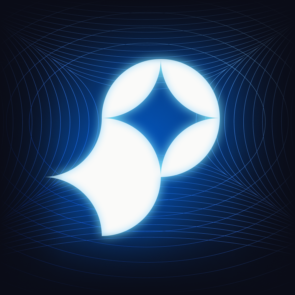 PraxisGTM logomark on abstract background with glowing blue light.