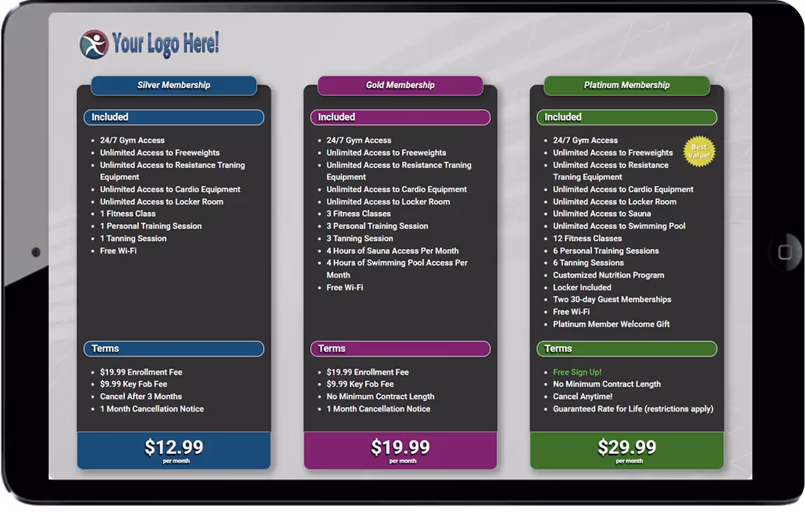 A website with a sign up page for a gym membership.