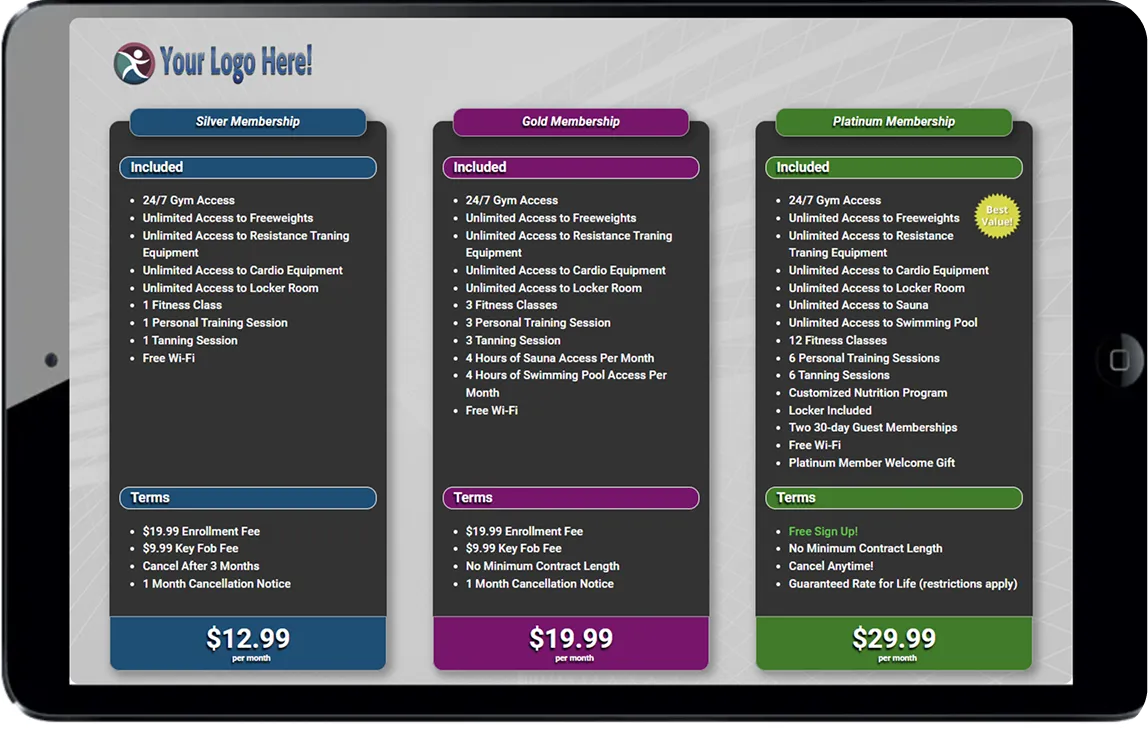 A website with a sign up page for a gym membership.