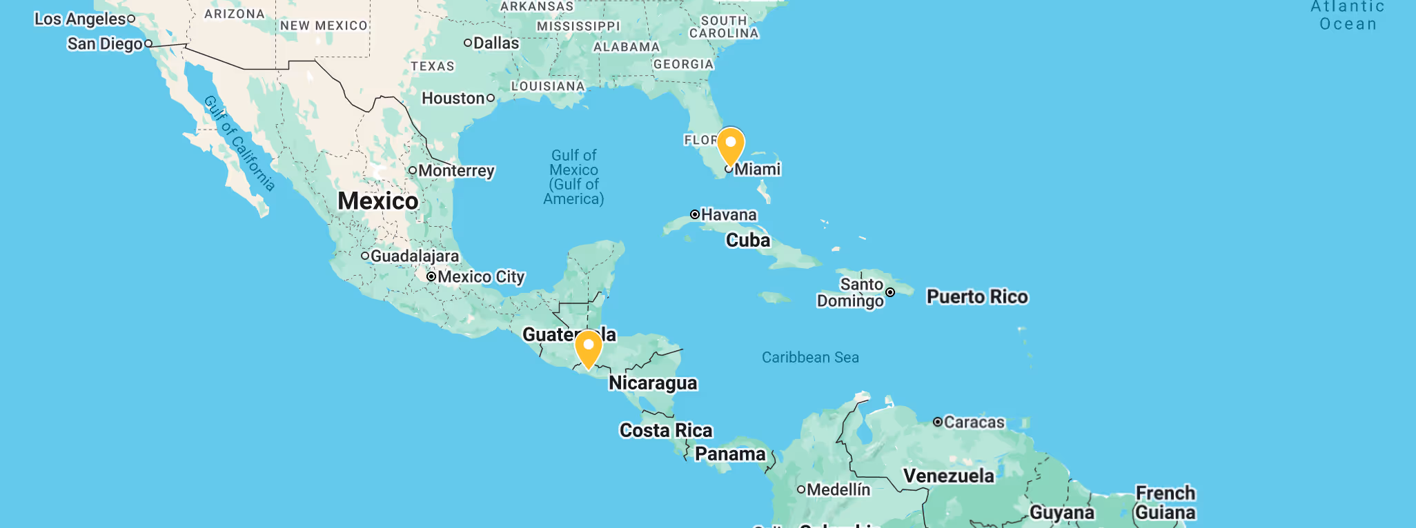 Map showing the locations of UAssist.ME's US and El Salvador headquarters.