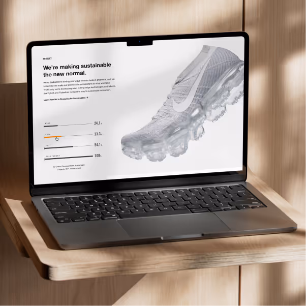 A laptop showing the website design for Nike Purpose. 