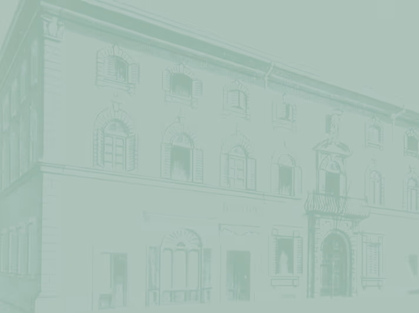 A light mint background with a faint image of the original Buitoni factory overlayed on it. 