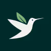 The brand mark design for American Bird Conservancy, featuring a white hummingbird with a green leaf above its back on a dark green background.