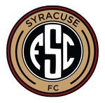 Syracuse FC circular logo featuring stylized 'SFC' letters in white on a black background, surrounded by a beige ring with SYRACUSE FC text.