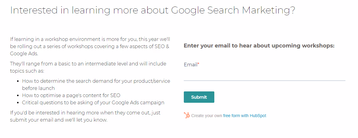 Create your own free form with HubSpot