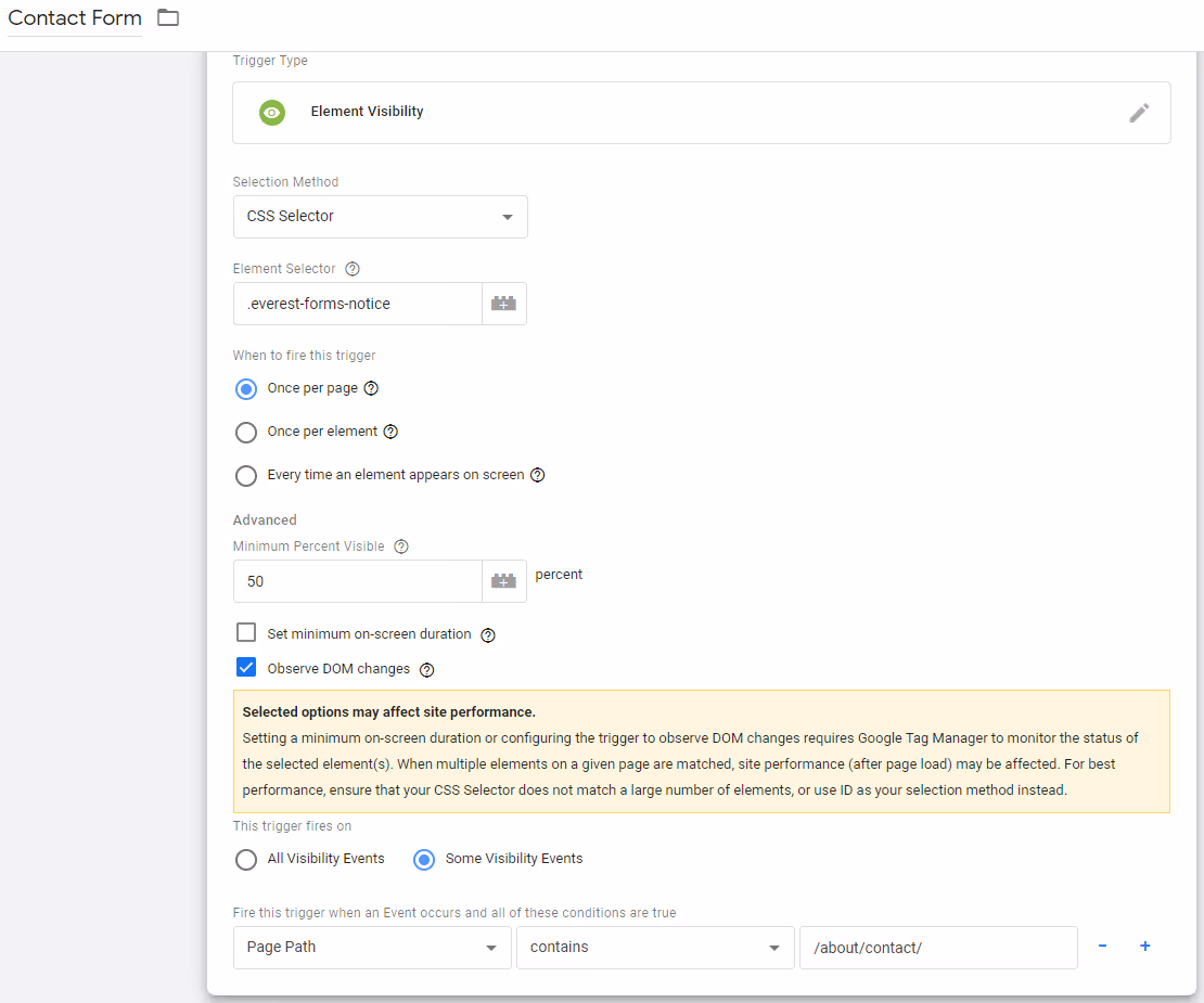 Contact Form Element Visibility