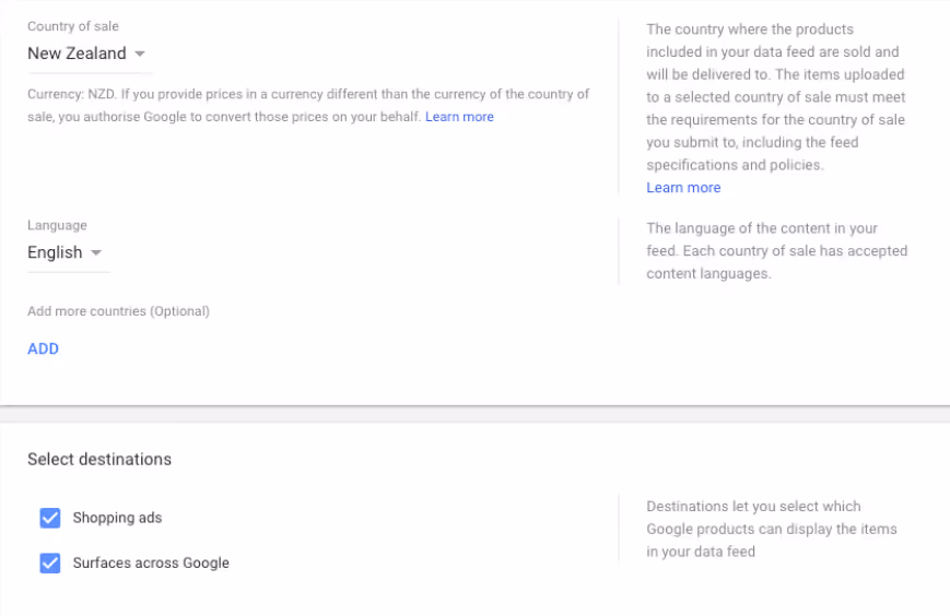 Merchant Center setup