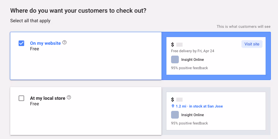 Merchant Center signup step two