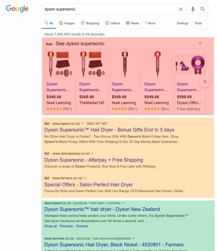 google search results