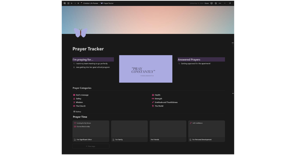 Prayer board to keep track of all parts of life that you want to pray and reflectupon.