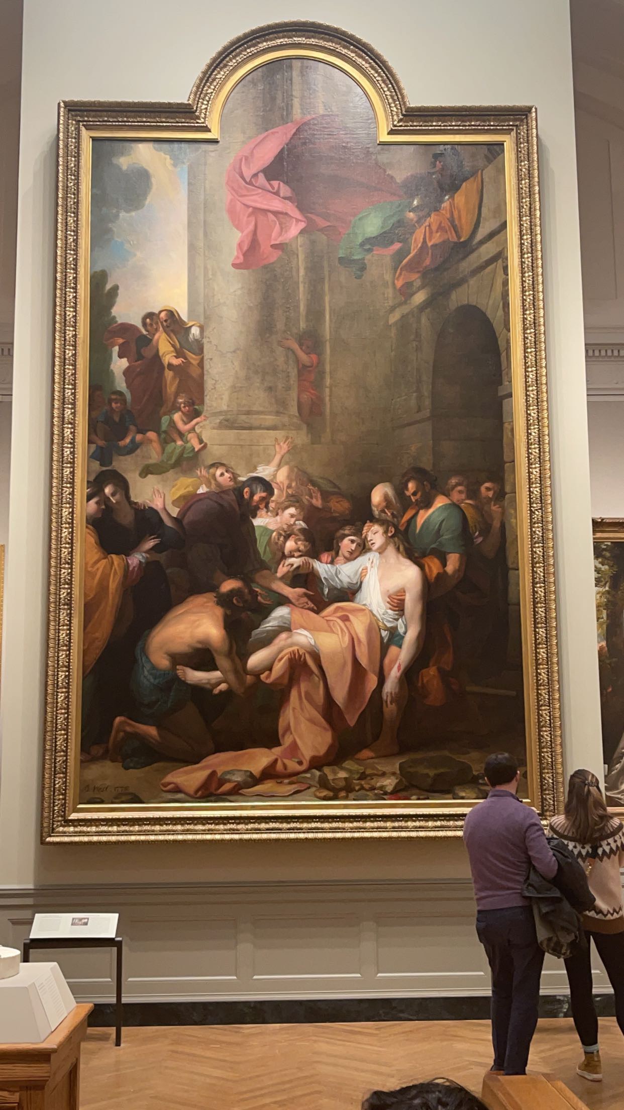 Museum of Fine Arts staging of "Devout Men Taking the Body of Saint Stephen" by Benjamin West (1776)