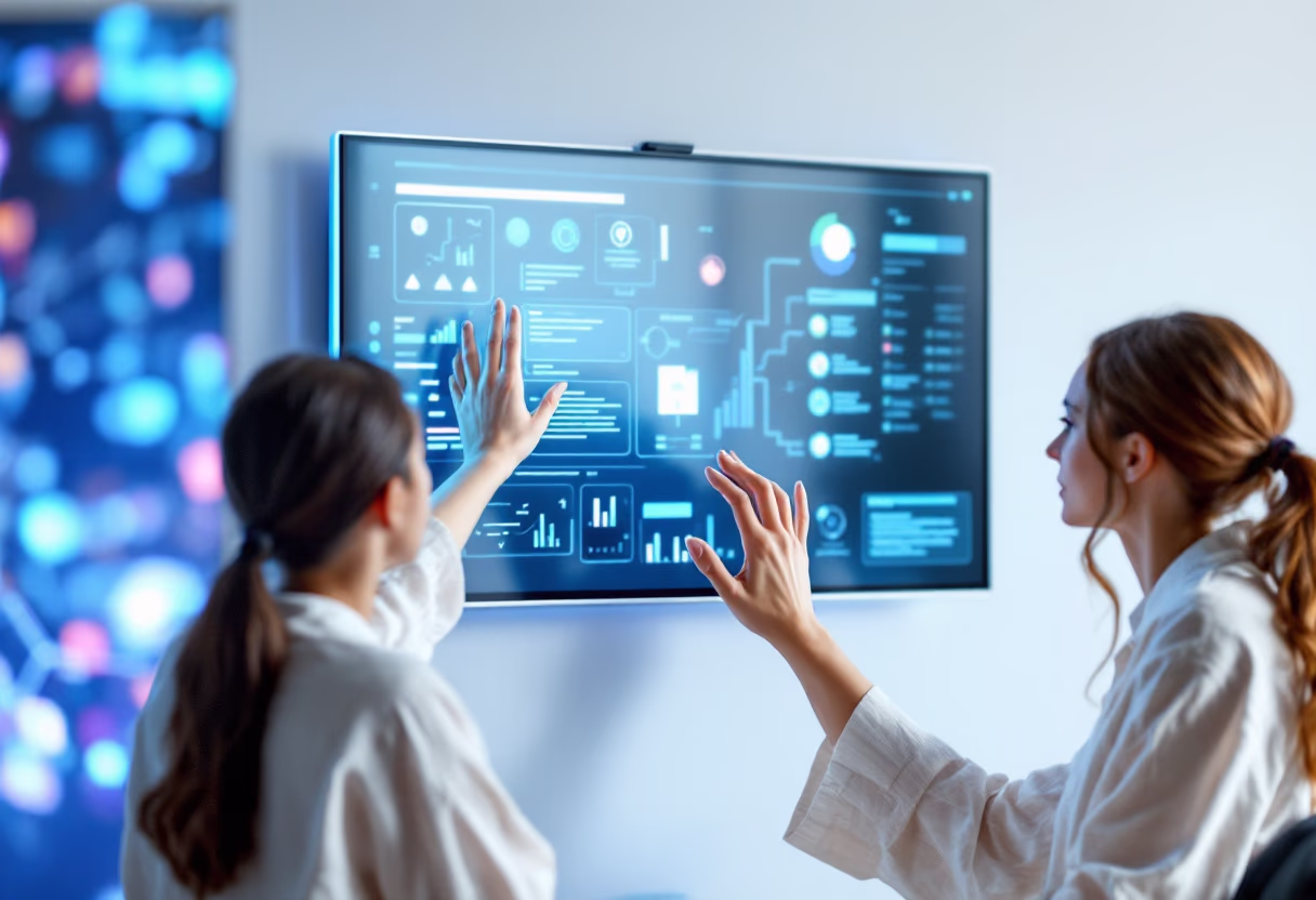 image of a teacher interacting with students using digital tools