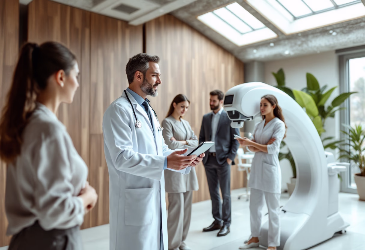 doctor demonstrating medical equipment