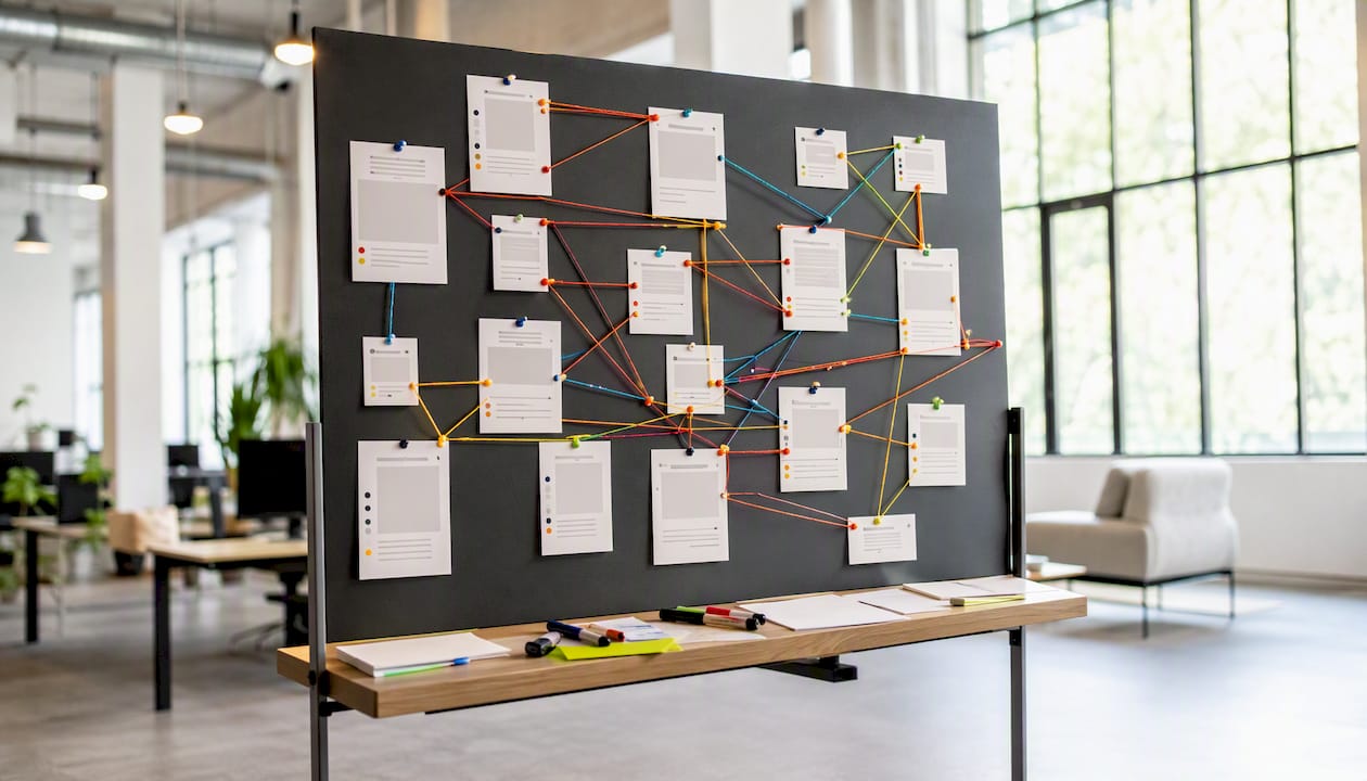Website architecture board with site map and links