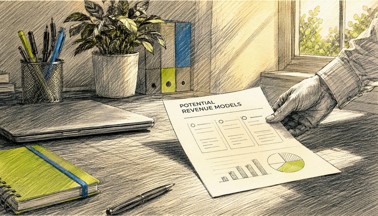 Hand laying out business model blueprint on desk