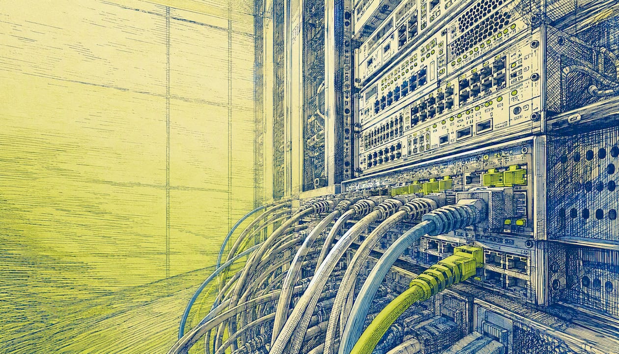 Close-up of server cables in data center