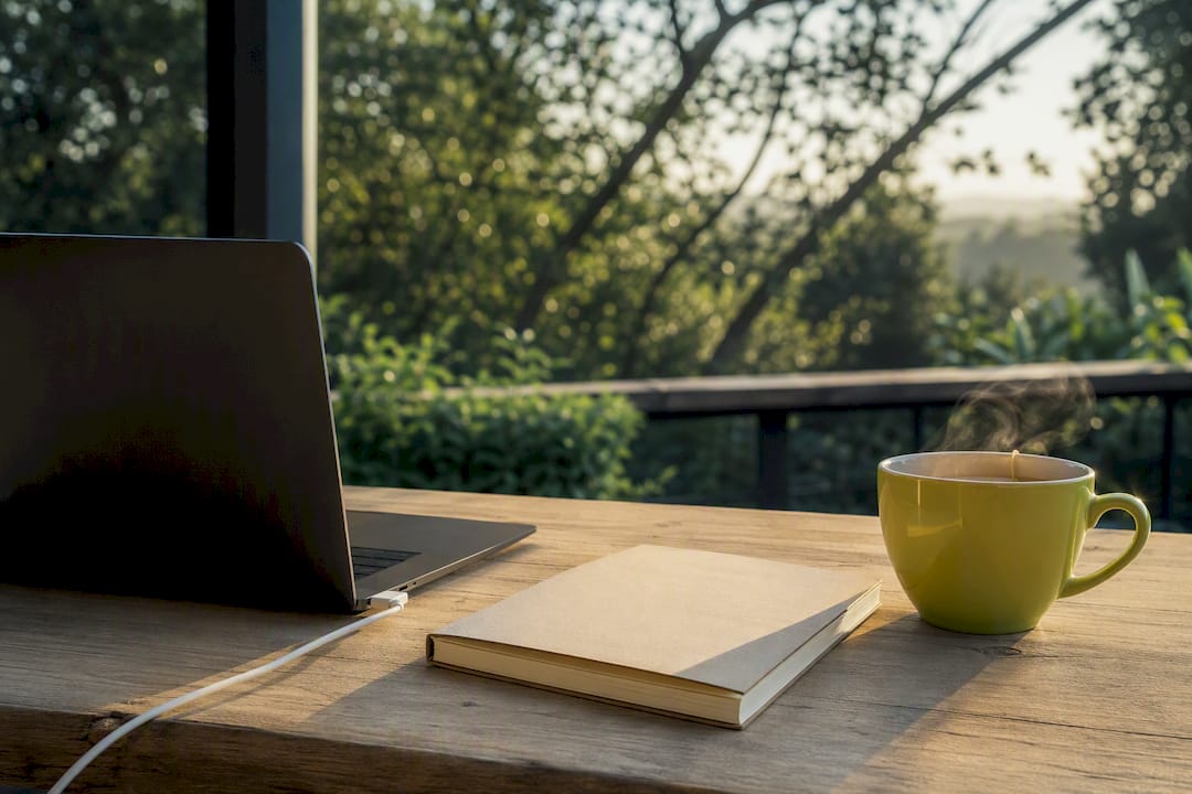 Workspace corner with device port and coffee