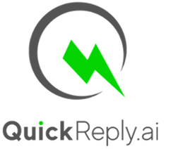 QuickReply.ai logo featuring a green lightning bolt inside a grey circular arrow.