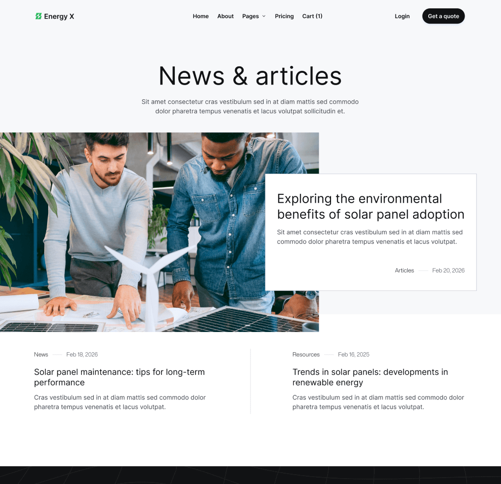 Energy X - Blog V1 Hero Page Energy Webflow Template