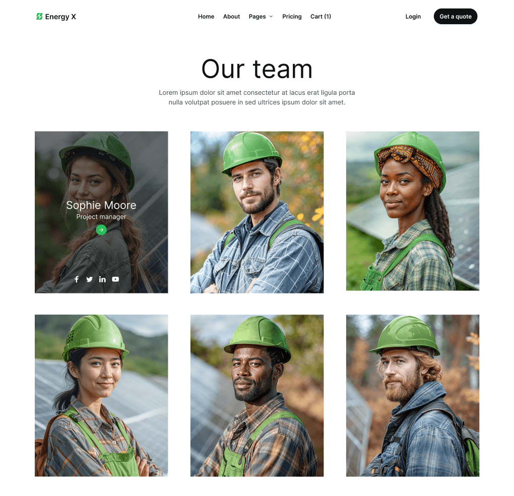 Energy X - Team Member Hero Page Energy Webflow Template