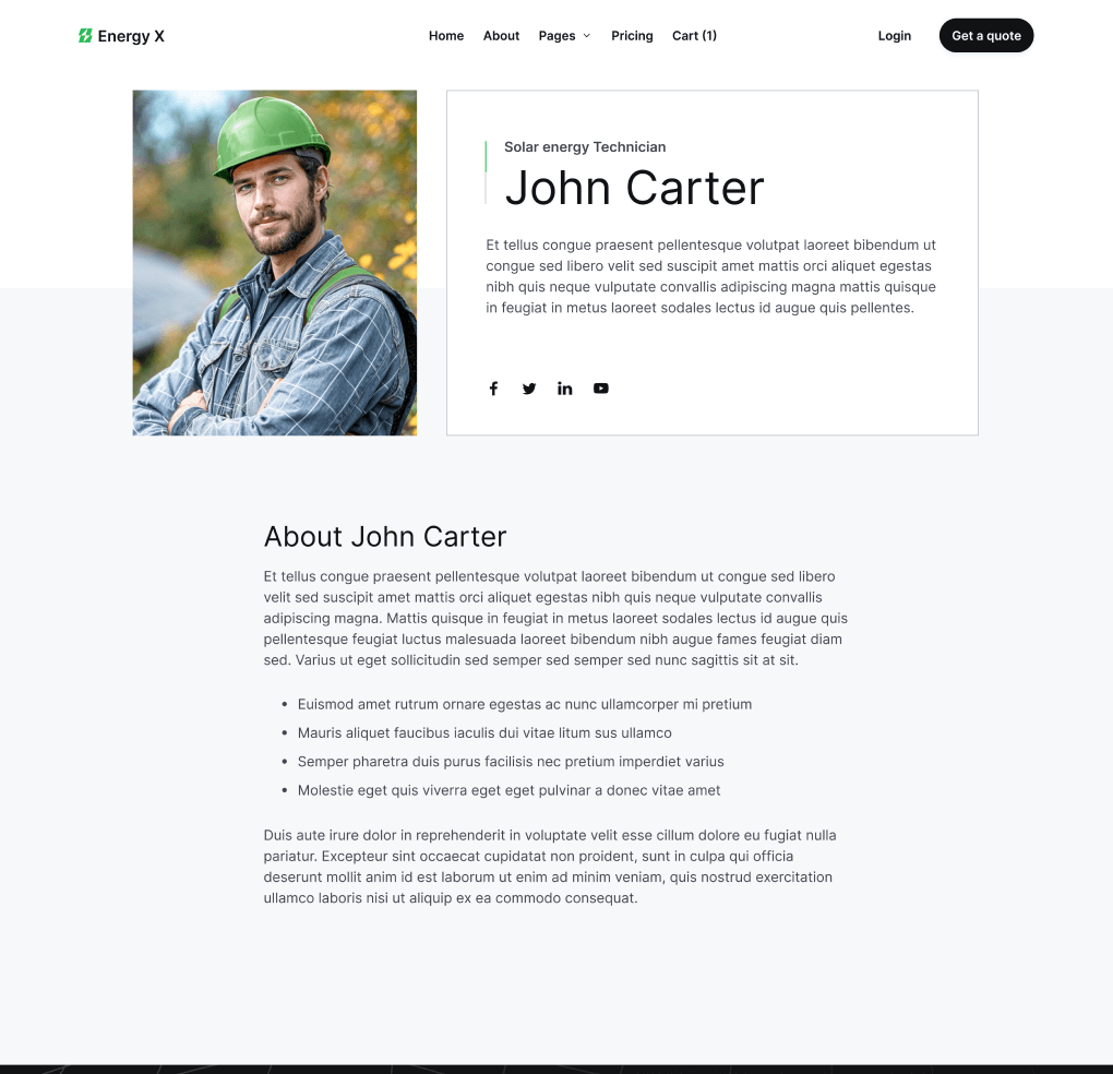 Energy X - Team Single Hero Page Energy Webflow Template