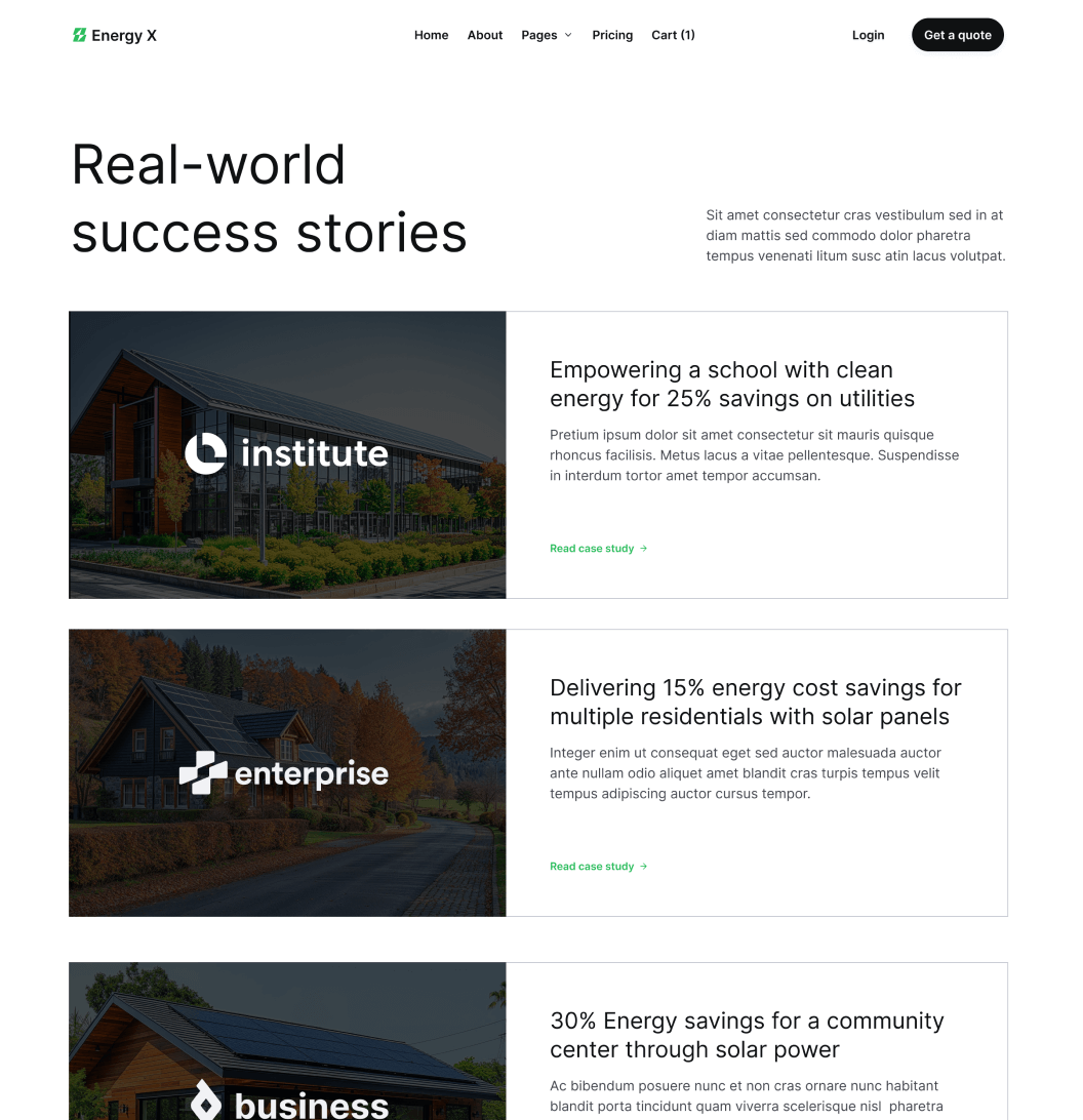 Energy X - Case Studies Main Page Energy Webflow Template