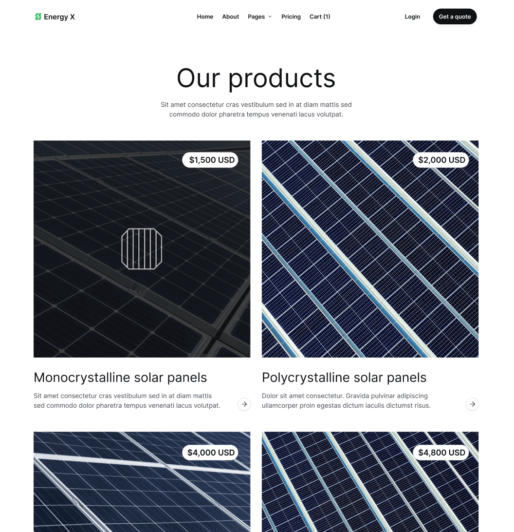 Energy X - Products Main Page Energy Webflow Template