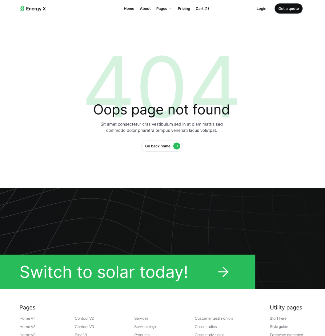 Energy X - 404 Not Found Utility Page Energy Webflow Template